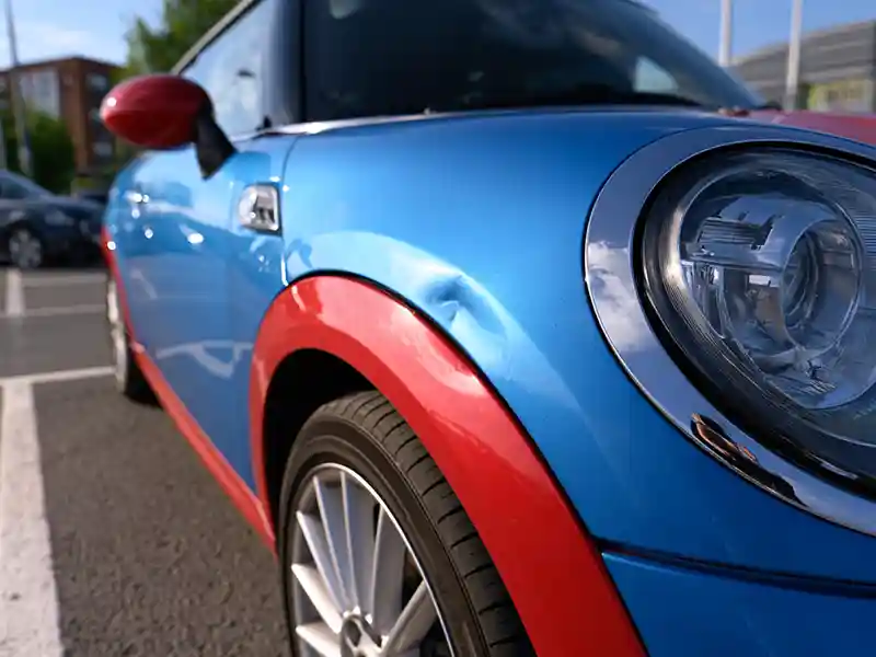 Good close-up photo of a car dent
