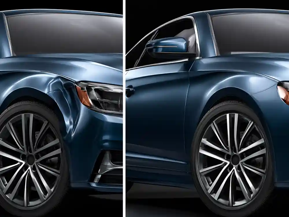 Example before and after door dent repair visual